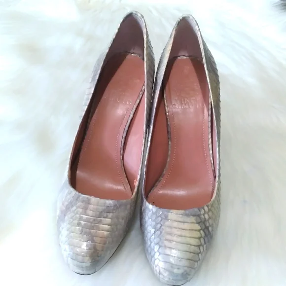 Vince Camuto  Platform Korsi Leather Snake Skin Silver Heels Size 5.5 - Picture 2 of 13